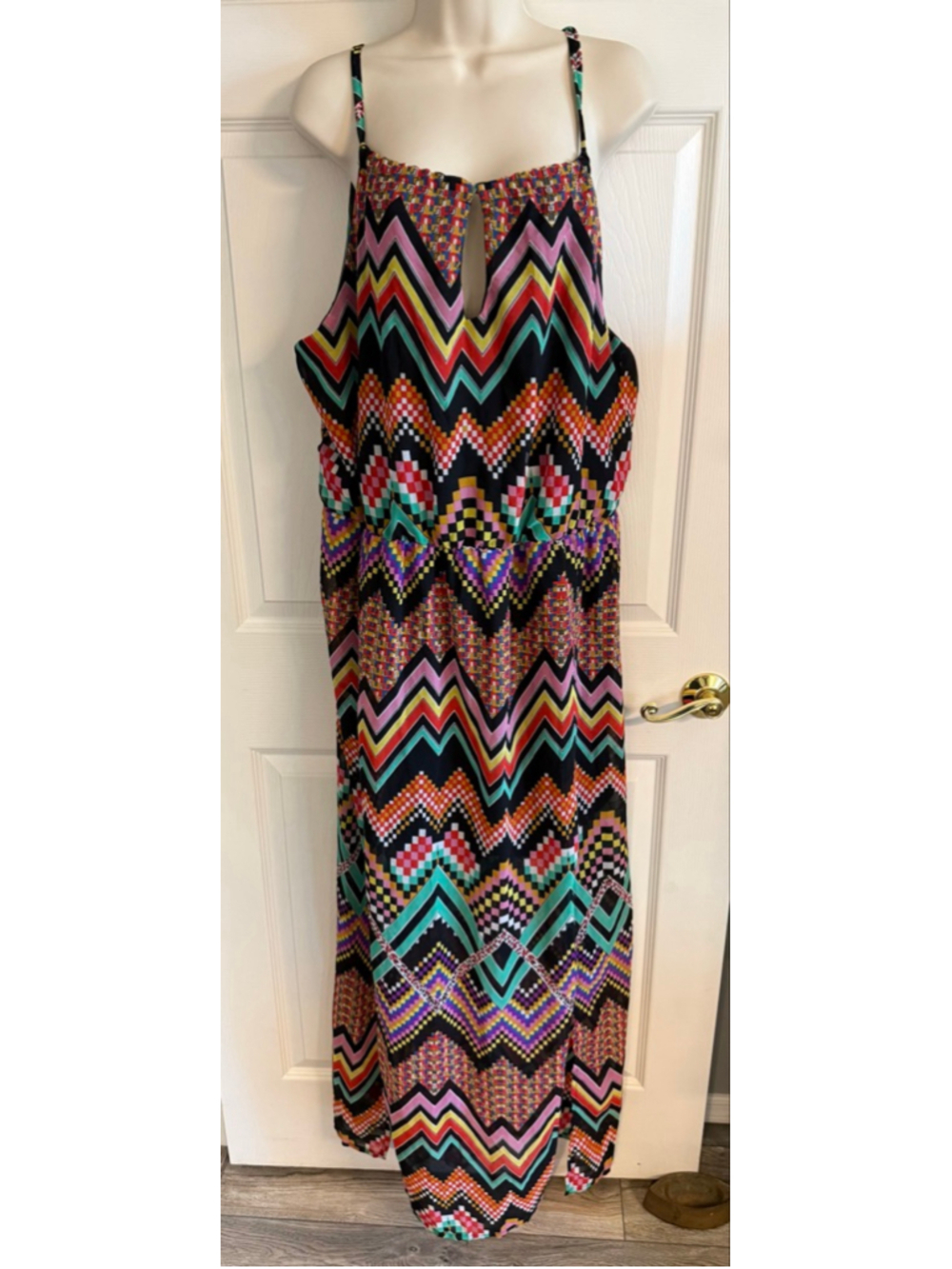 Stevie & Lindsay Womens Sundress Multicolor Geometric Stretch Midi Sleeveless 3X